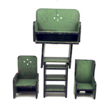 Table, Arm Chairs, Bench, Shelf: Handmade Miniature Furniture Five Piece Set, c. 1920s