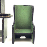 Table, Arm Chairs, Bench, Shelf: Handmade Miniature Furniture Five Piece Set, c. 1920s