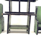 Table, Arm Chairs, Bench, Shelf: Handmade Miniature Furniture Five Piece Set, c. 1920s