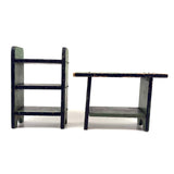 Table, Arm Chairs, Bench, Shelf: Handmade Miniature Furniture Five Piece Set, c. 1920s