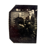 Young Man and Old Woman on Park Bench with Amazing Faces, Antique Sixth Plate Tintype