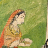 Rhada Bathing with Krishna Watching, Fine Antique Indian Miniature Painting, Framed as Found
