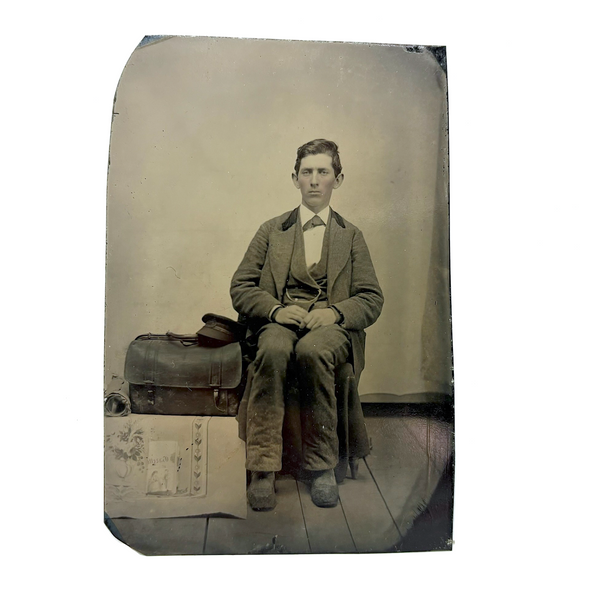 Antique Young Postal Carrier Occupational Quarterplate Tintype