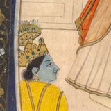 Rhada Bathing with Krishna Watching, Fine Antique Indian Miniature Painting, Framed as Found