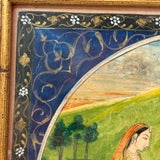 Rhada Bathing with Krishna Watching, Fine Antique Indian Miniature Painting, Framed as Found