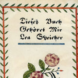 Amish Artist Barbara Ebersole (1846-1922) Lancaster, PA 1878 Ink and Watercolor Fraktur Bookplate