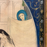 Rhada Bathing with Krishna Watching, Fine Antique Indian Miniature Painting, Framed as Found