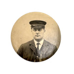 Soulful Looking Man in Uniform (Train Conductor?), Old Photo Pocket Mirror