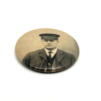 Soulful Looking Man in Uniform (Train Conductor?), Old Photo Pocket Mirror