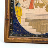 Rhada Bathing with Krishna Watching, Fine Antique Indian Miniature Painting, Framed as Found