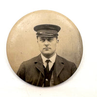 Soulful Looking Man in Uniform (Train Conductor?), Old Photo Pocket Mirror