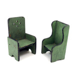 Table, Arm Chairs, Bench, Shelf: Handmade Miniature Furniture Five Piece Set, c. 1920s
