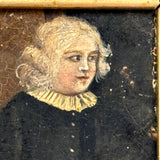 Bright Eyed, Blushing, Very Full of Spirit Child in Ruffled Collar, Small 18th/Early 19th Century Portrait in Lemon Gold Frame
