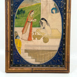 Rhada Bathing with Krishna Watching, Fine Antique Indian Miniature Painting, Framed as Found