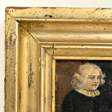 Bright Eyed, Blushing, Very Full of Spirit Child in Ruffled Collar, Small 18th/Early 19th Century Portrait in Lemon Gold Frame