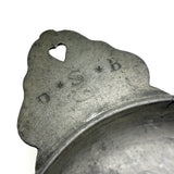 C. 1700 French Pewter Porringer with Heart Handles and Monograms
