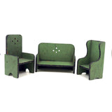 Table, Arm Chairs, Bench, Shelf: Handmade Miniature Furniture Five Piece Set, c. 1920s