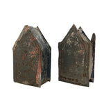 Pair of 19th C. Painted Tin Coin Banks in Original Red, Blue and Silver Paint