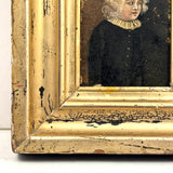 Bright Eyed, Blushing, Very Full of Spirit Child in Ruffled Collar, Small 18th/Early 19th Century Portrait in Lemon Gold Frame