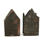 Pair of 19th C. Painted Tin Coin Banks in Original Red, Blue and Silver Paint