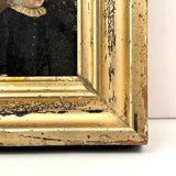 Bright Eyed, Blushing, Very Full of Spirit Child in Ruffled Collar, Small 18th/Early 19th Century Portrait in Lemon Gold Frame