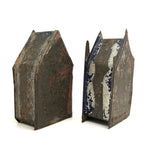 Pair of 19th C. Painted Tin Coin Banks in Original Red, Blue and Silver Paint