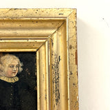 Bright Eyed, Blushing, Very Full of Spirit Child in Ruffled Collar, Small 18th/Early 19th Century Portrait in Lemon Gold Frame