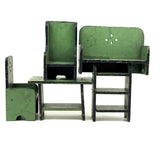 Table, Arm Chairs, Bench, Shelf: Handmade Miniature Furniture Five Piece Set, c. 1920s