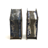 Pair of 19th C. Painted Tin Coin Banks in Original Red, Blue and Silver Paint