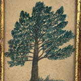 Charter Oak, Earlier 19th Century Folk Art Watercolor in Original Lemon Gold Frame with Provenance (Almon Babcock, Ravenna, Ohio)