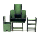 Table, Arm Chairs, Bench, Shelf: Handmade Miniature Furniture Five Piece Set, c. 1920s