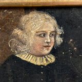 Bright Eyed, Blushing, Very Full of Spirit Child in Ruffled Collar, Small 18th/Early 19th Century Portrait in Lemon Gold Frame