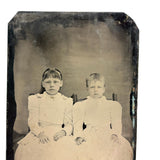 Two Girls in White, Intense and Otherworldly Feeling Antique Quarterplate Tintype