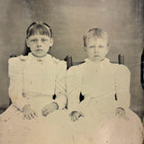 Two Girls in White, Intense and Otherworldly Feeling Antique Quarterplate Tintype
