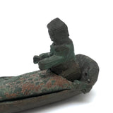 SOLD Carved Figure in Wood and Leather Boat or Sled, Antique Folk Art Carving
