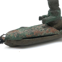 SOLD Carved Figure in Wood and Leather Boat or Sled, Antique Folk Art Carving