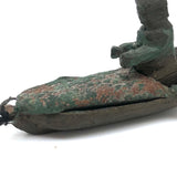 SOLD Carved Figure in Wood and Leather Boat or Sled, Antique Folk Art Carving