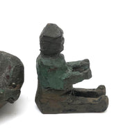 SOLD Carved Figure in Wood and Leather Boat or Sled, Antique Folk Art Carving