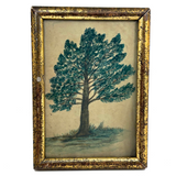 Charter Oak, Earlier 19th Century Folk Art Watercolor in Original Lemon Gold Frame with Provenance (Almon Babcock, Ravenna, Ohio)