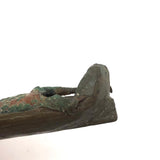 SOLD Carved Figure in Wood and Leather Boat or Sled, Antique Folk Art Carving