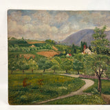 Lush Green Valley: Meticulously Painted, Very Charming c. 1920s-40s Oil on Board Vermont Landscape