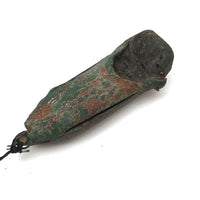 SOLD Carved Figure in Wood and Leather Boat or Sled, Antique Folk Art Carving