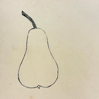 H.K Lachman's Pear and Apple, Antique Ink Drawing on Card