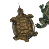 Group of Three Little Squished Painted Tin Toys: Turtles and a Frog