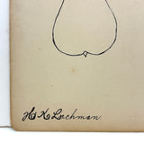 H.K Lachman's Pear and Apple, Antique Ink Drawing on Card