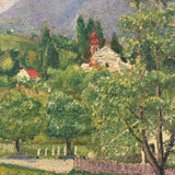 Lush Green Valley: Meticulously Painted, Very Charming c. 1920s-40s Oil on Board Vermont Landscape