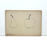 H.K Lachman's Pear and Apple, Antique Ink Drawing on Card