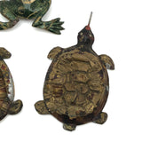 Group of Three Little Squished Painted Tin Toys: Turtles and a Frog