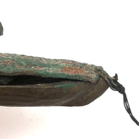 SOLD Carved Figure in Wood and Leather Boat or Sled, Antique Folk Art Carving
