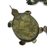 Group of Three Little Squished Painted Tin Toys: Turtles and a Frog